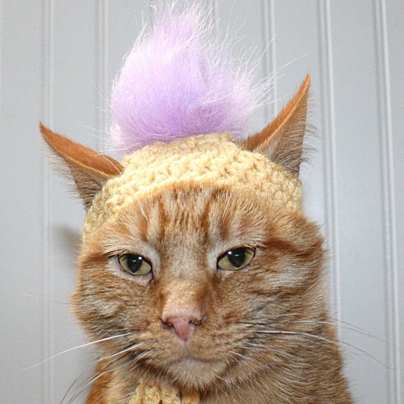 HAND CRAFTED Hat Crochet Troll Hair Wig Cat Hat Costume Photo Prop - Picture 1 of 10